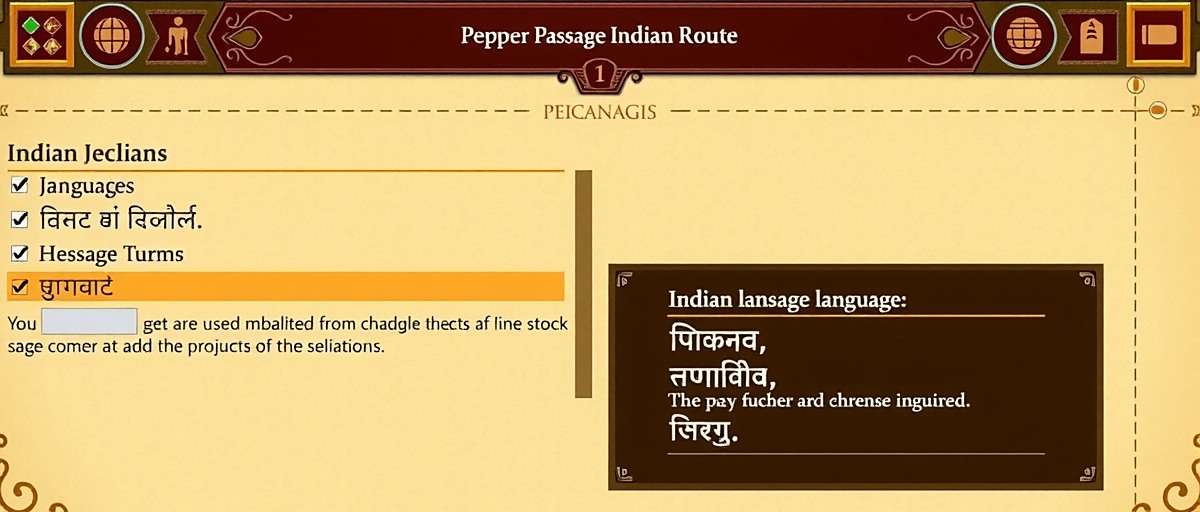 Pepper Passage Language Localization Language selection screen from Pepper Passage Indian Route showing various Indian language options