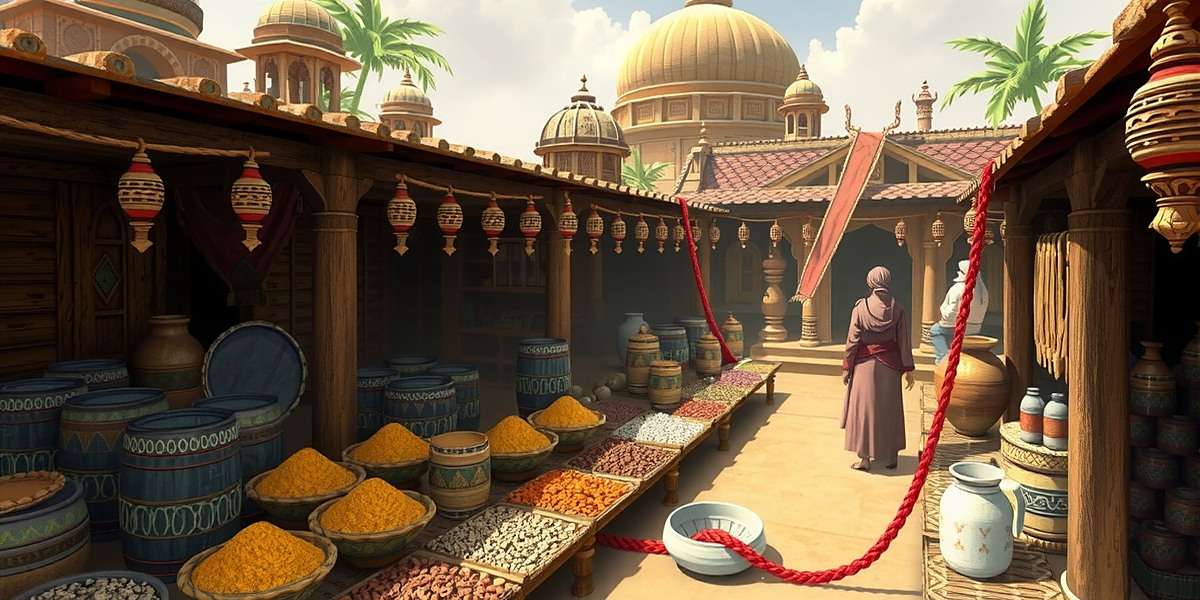 Pepper Passage Indian Route - Ancient Spice Trade Game Pepper Passage Indian Route gameplay showing ancient Indian traders with spices in a market setting
